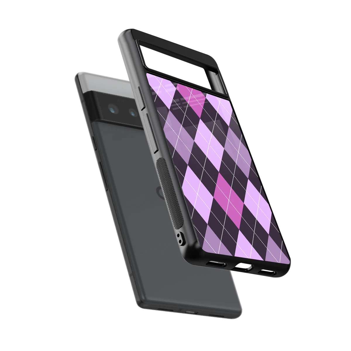 Argyle Purple sleek google pixel 6 pro cover with tempered glass back and TPU edges