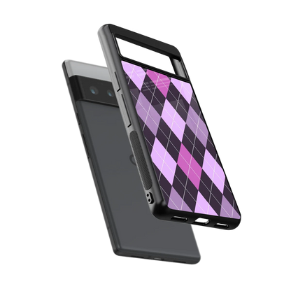 Argyle Purple sleek google pixel 6 pro cover with tempered glass back and TPU edges