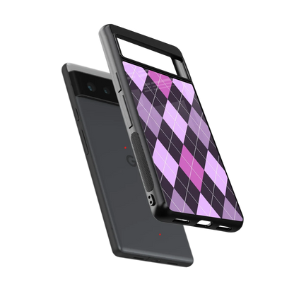Argyle Purple sleek google pixel 6 cover with tempered glass back and TPU edges