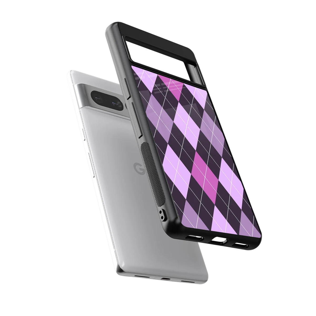 Argyle Purple sleek google pixel 7 pro cover with tempered glass back and TPU edges