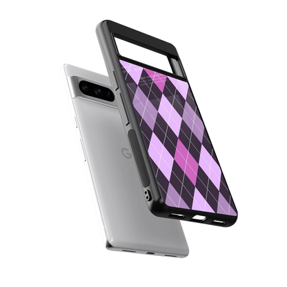 Argyle Purple sleek google pixel 8 pro cover with tempered glass back and TPU edges