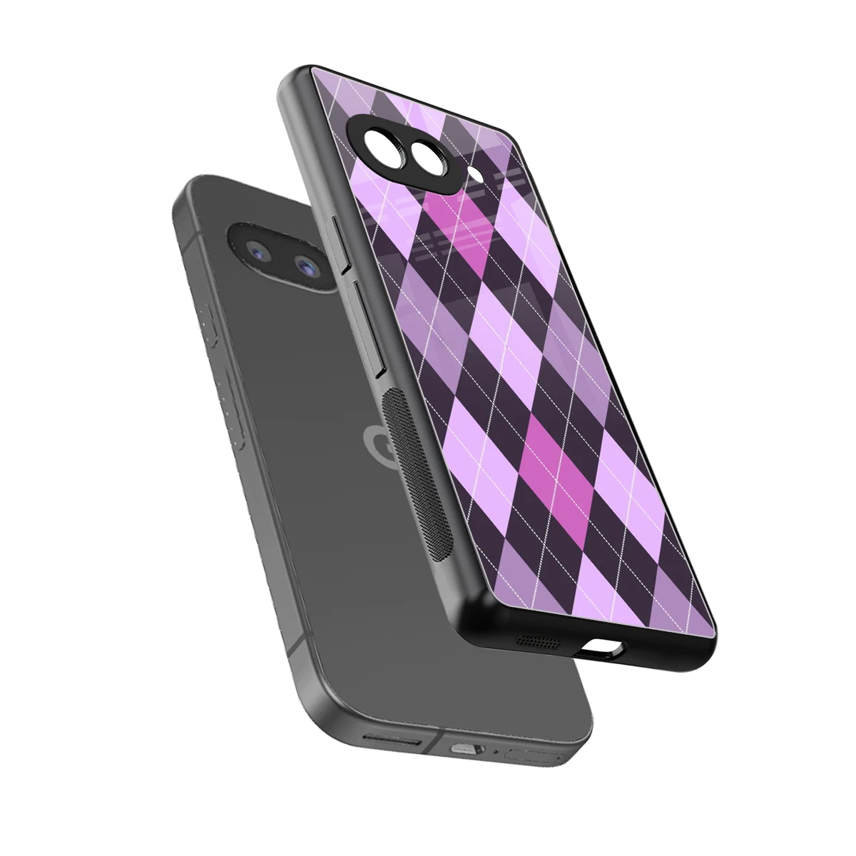 Argyle Purple sleek google pixel 10a cover with tempered glass back and TPU edges