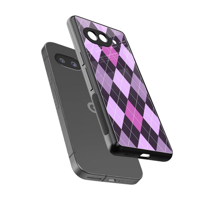 Argyle Purple sleek google pixel 10a cover with tempered glass back and TPU edges
