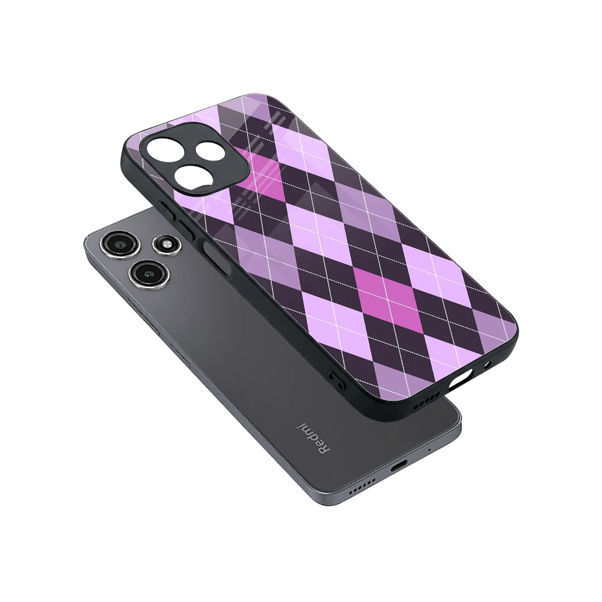 Argyle Purple sleek redmi 12 5g cover with tempered glass back and TPU edges