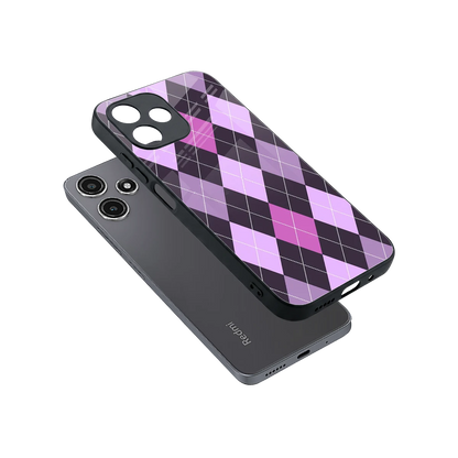 Argyle Purple sleek redmi 12 5g cover with tempered glass back and TPU edges