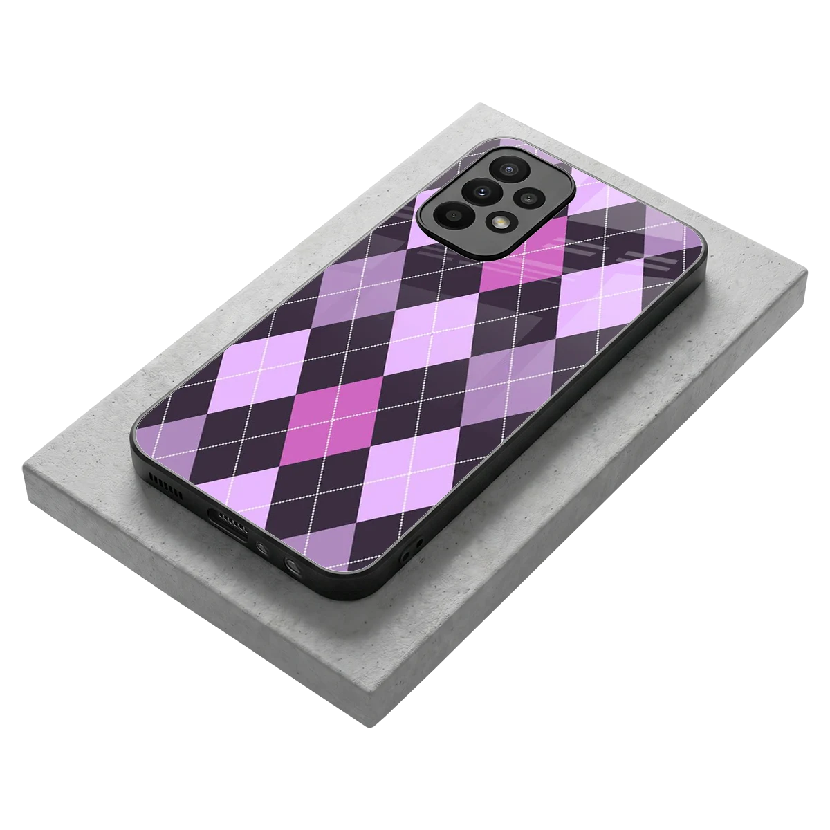 Argyle Purple stylish phone case for samsung galaxy a23 | glossy glass and slim fit