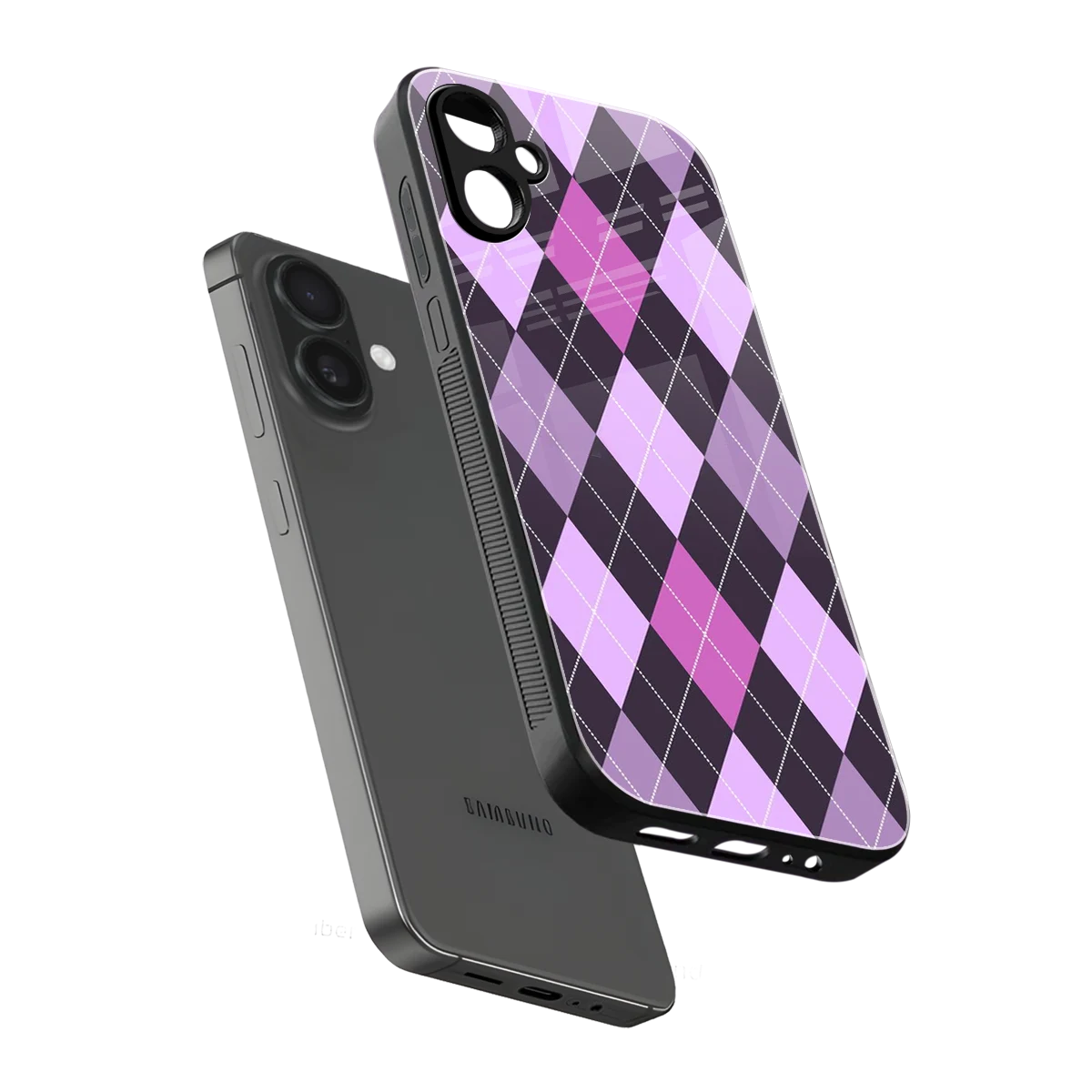 Argyle Purple sleek samsung galaxy a06 5g cover with tempered glass back and TPU edges
