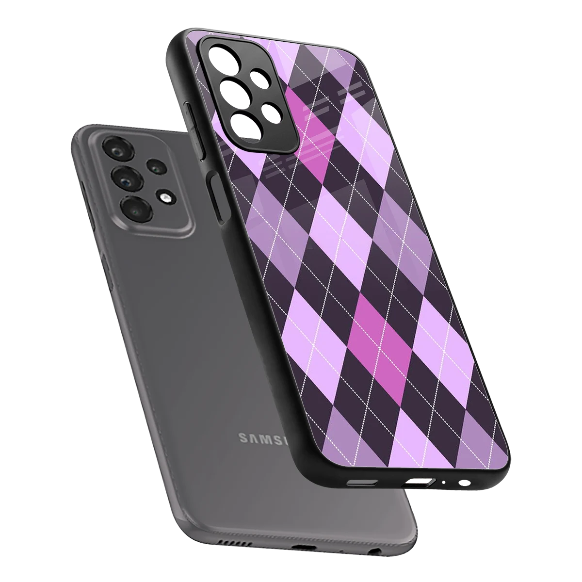 Argyle Purple sleek samsung galaxy a23 cover with tempered glass back and TPU edges