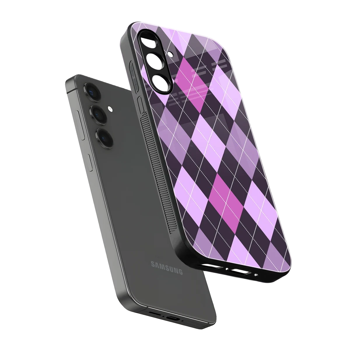 Argyle Purple sleek samsung galaxy a55 5g cover with tempered glass back and TPU edges