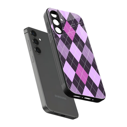 Argyle Purple sleek samsung galaxy a55 5g cover with tempered glass back and TPU edges