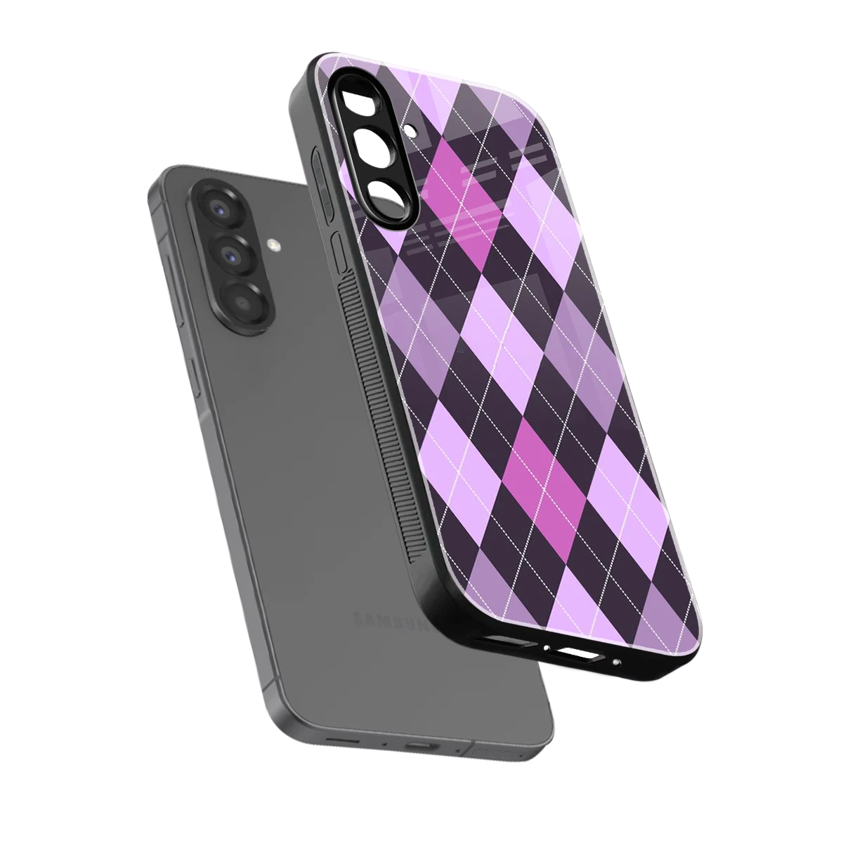 Argyle Purple sleek samsung galaxy a17 5g cover with tempered glass back and TPU edges