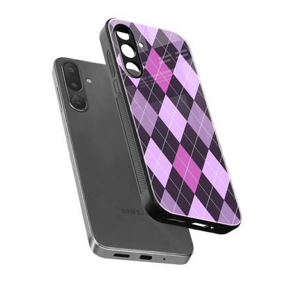 Argyle Purple sleek samsung galaxy m36 5g cover with tempered glass back and TPU edges