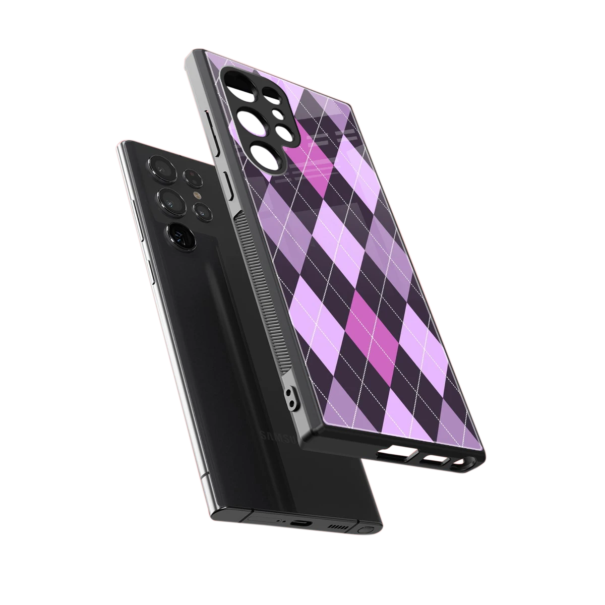 Argyle Purple sleek samsung galaxy s24 ultra cover with tempered glass back and TPU edges