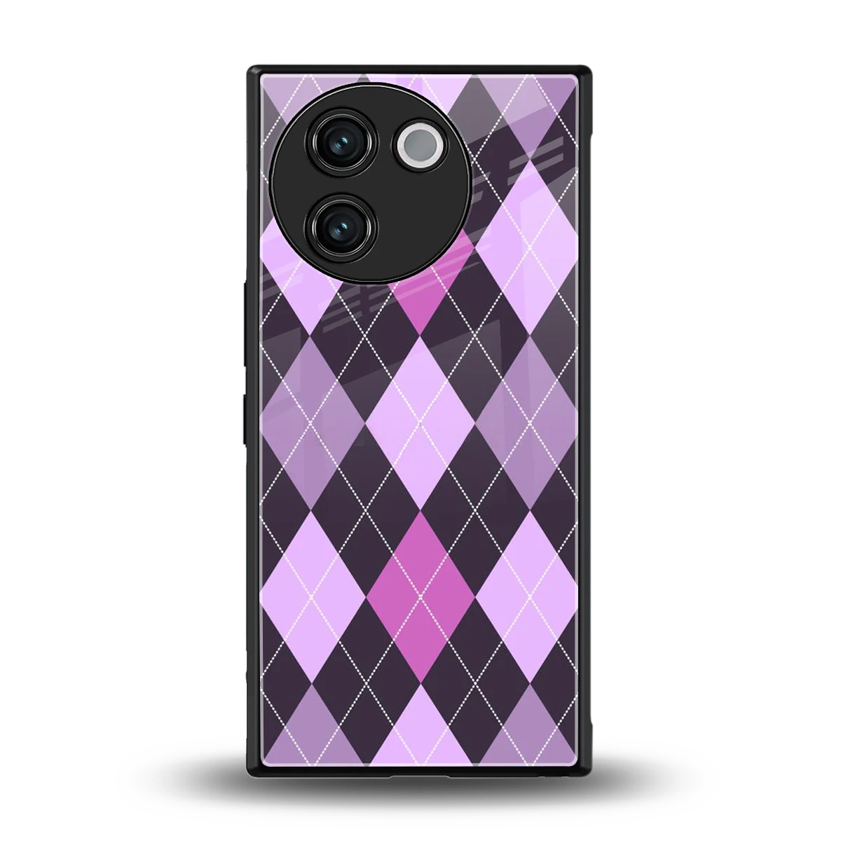 Argyle Purple back phone cover | glass case for vivo v30e