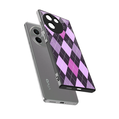 Argyle Purple sleek vivo v30e cover with tempered glass back and TPU edges