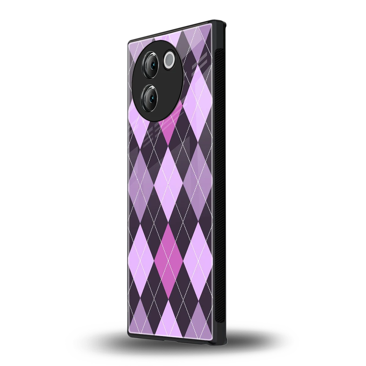 Argyle Purple vivo v30e mobile cover | shockproof glass phone case