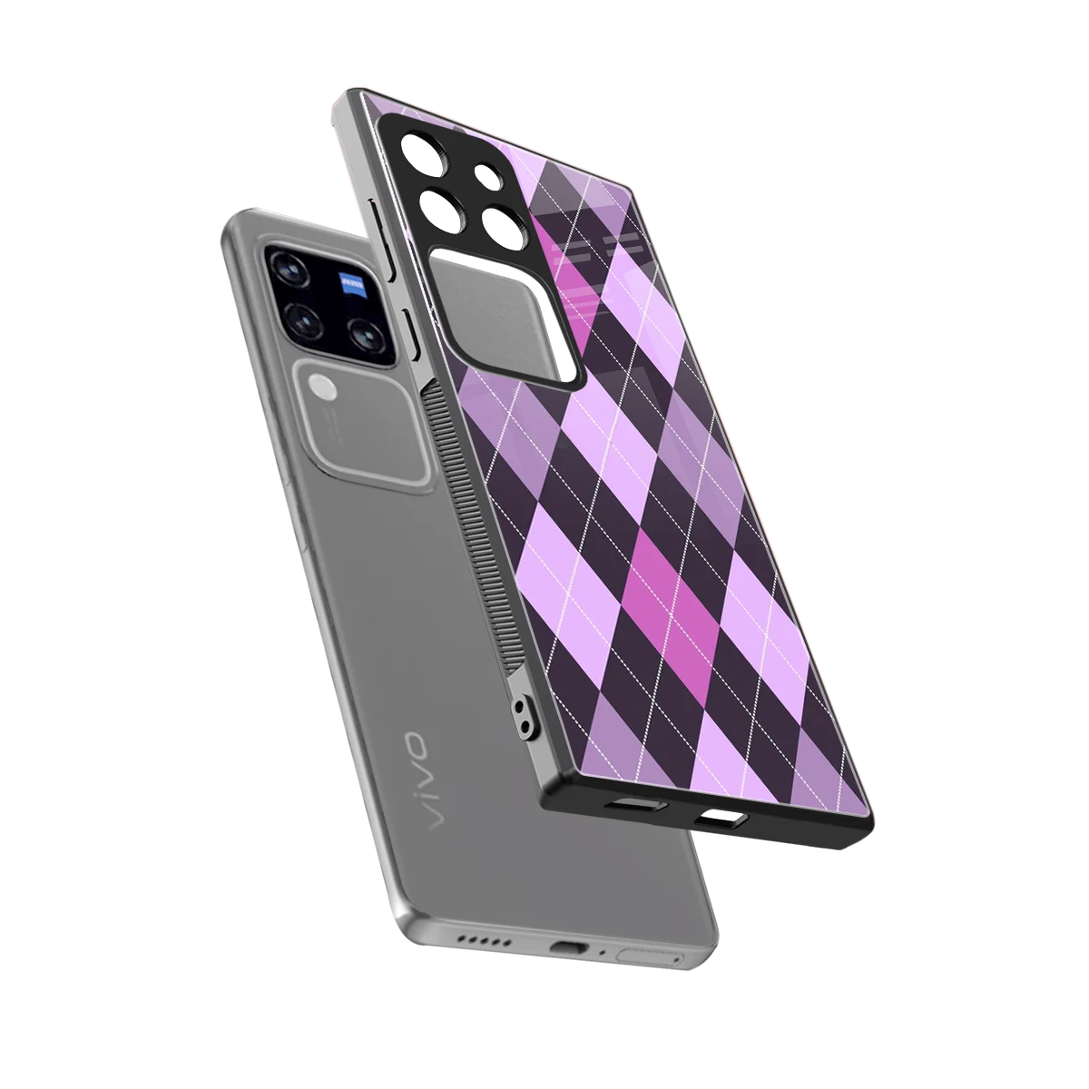 Argyle Purple sleekvivo v30 pro cover with tempered glass back and TPU edges