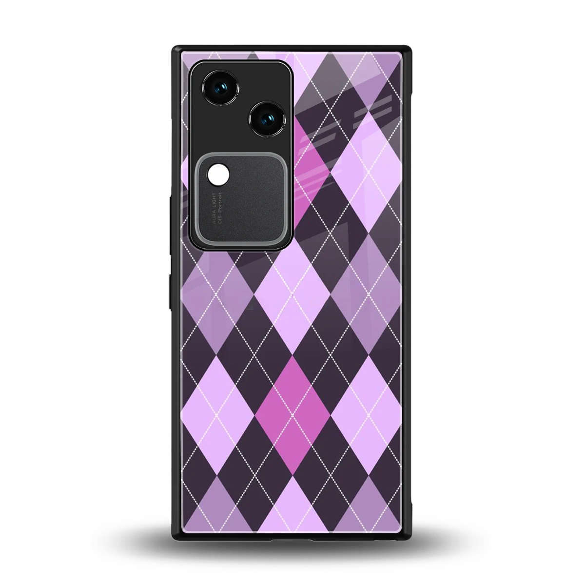 Argyle Purple back phone cover | glass case for vivo v30