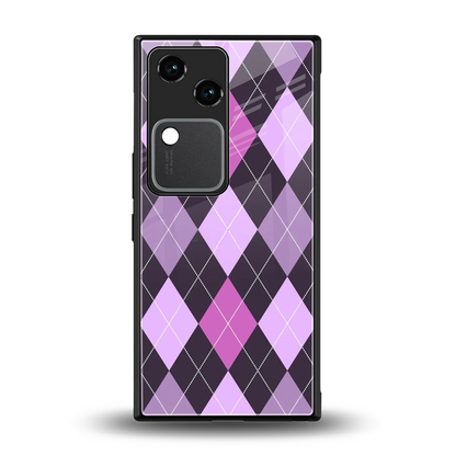Argyle Purple back phone cover | glass case for vivo v30