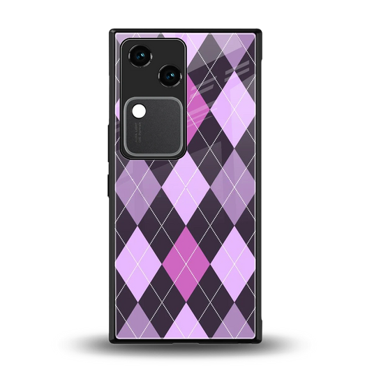 Argyle Purple back phone cover | glass case for vivo v30