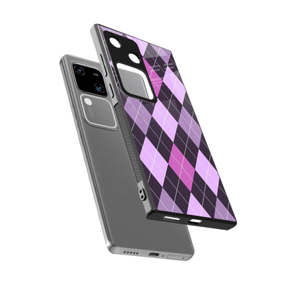 Argyle Purple sleek vivo v30 cover with tempered glass back and TPU edges