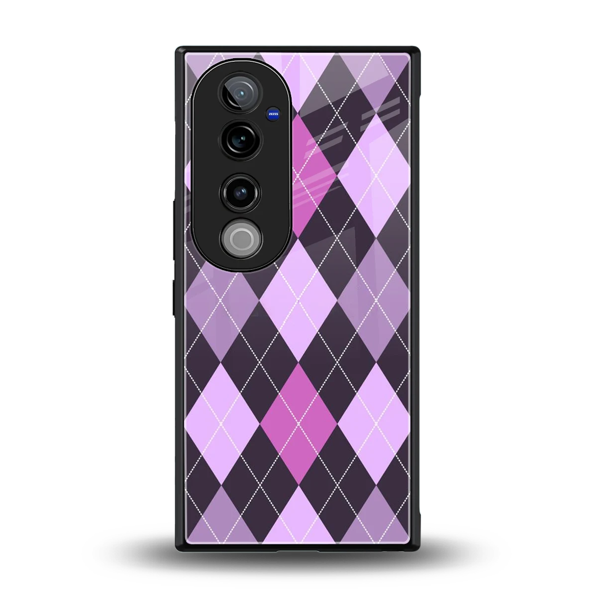 Argyle Purple back phone cover | glass case for vivo v40 pro