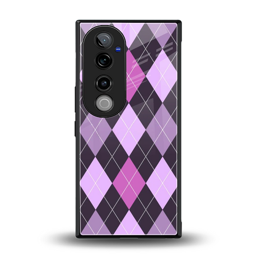 Argyle Purple back phone cover | glass case for vivo v40 pro