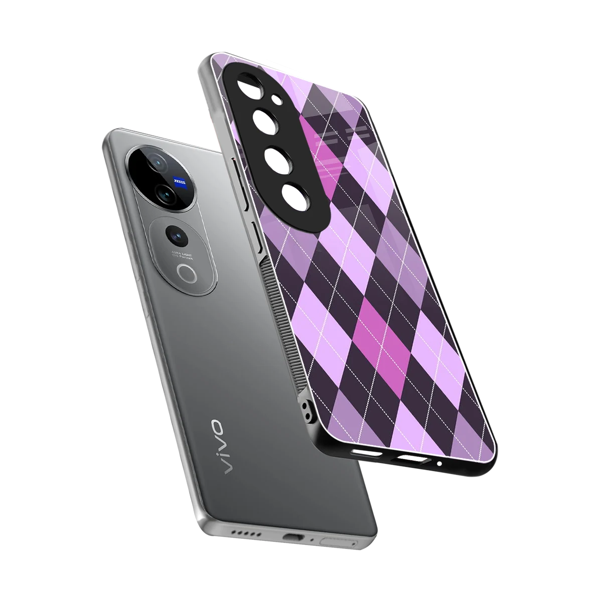 Argyle Purple sleek vivo v40 pro cover with tempered glass back and TPU edges