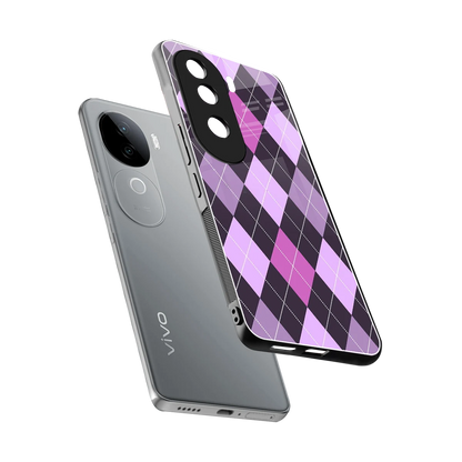 Argyle Purple sleek vivo v40e cover with tempered glass back and TPU edges