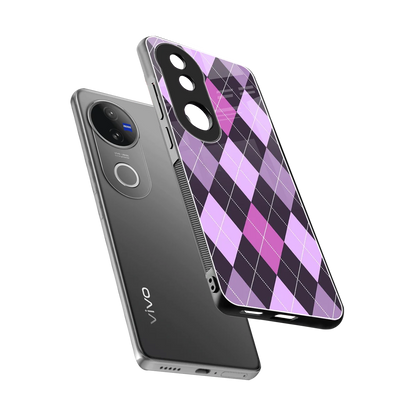 Argyle Purple sleek vivo v50 cover with tempered glass back and TPU edges