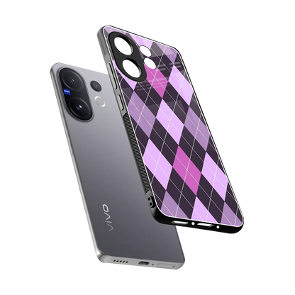 Argyle Purple sleek vivo v60 cover with tempered glass back and TPU edges
