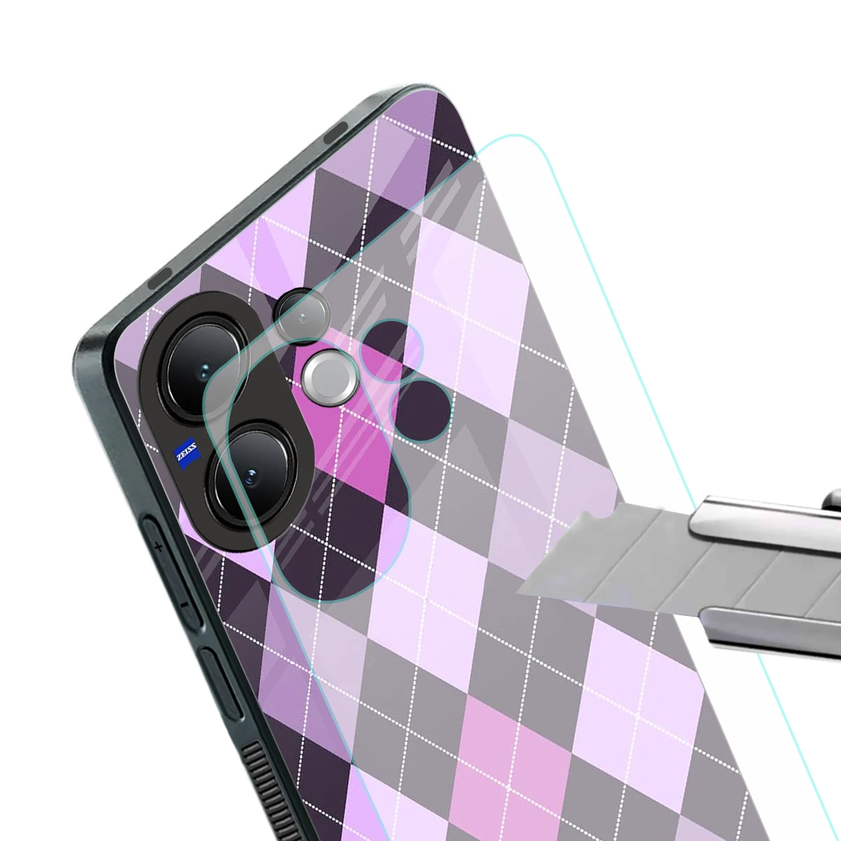 Argyle Purple stylish phone case for vivo v60 | glossy glass and slim fit