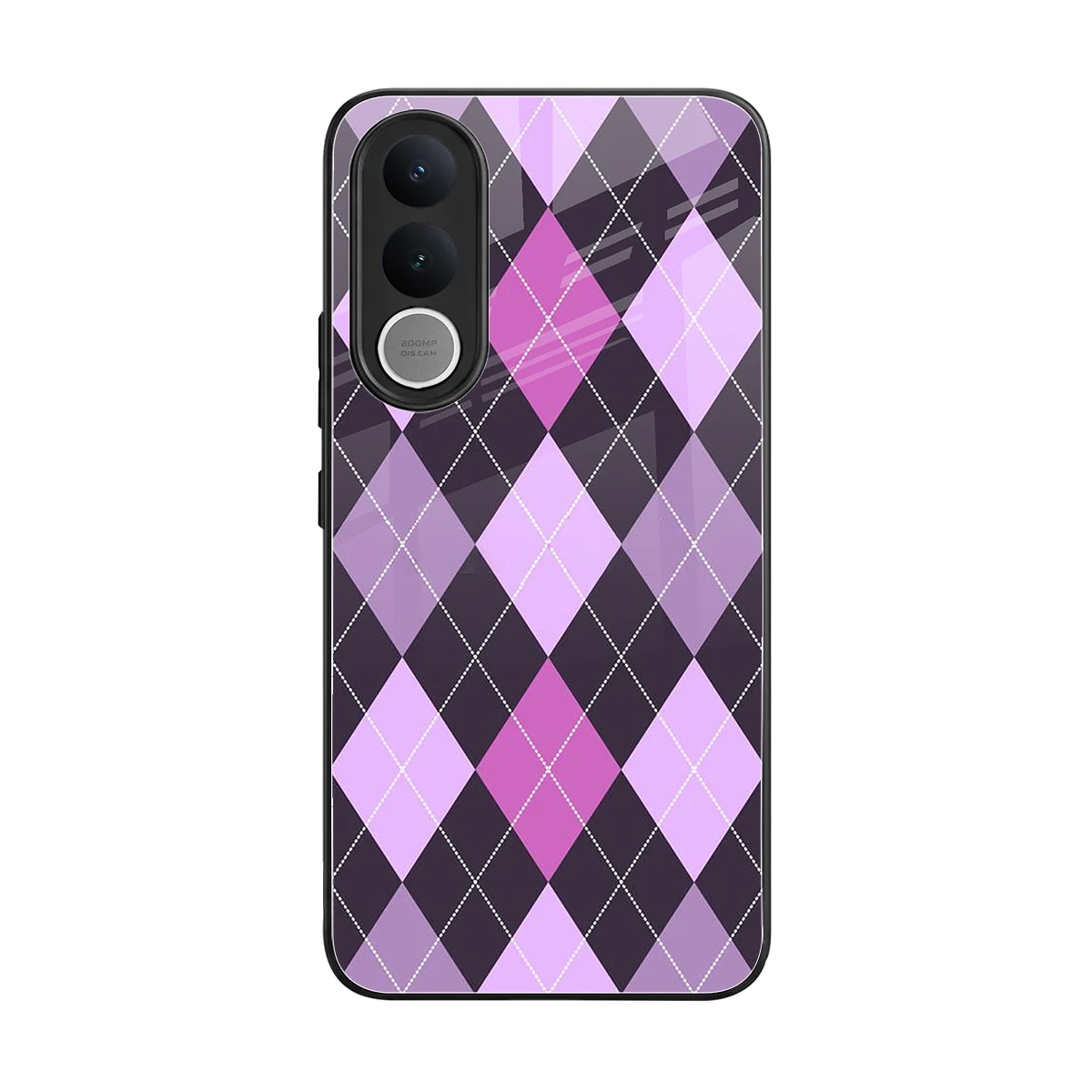 Argyle Purple back phone cover | glass case for vivo v70 fe
