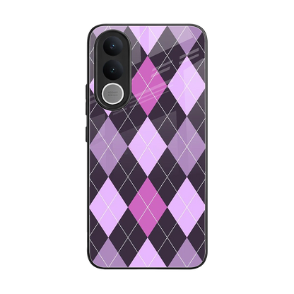 Argyle Purple back phone cover | glass case for vivo v70 fe