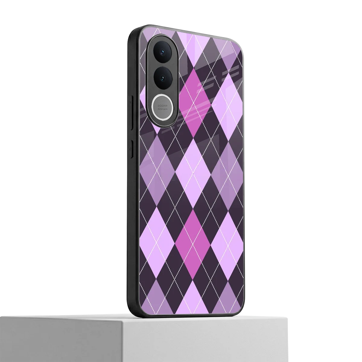 Argyle Purple vivo v70 fe mobile cover | shockproof glass phone case