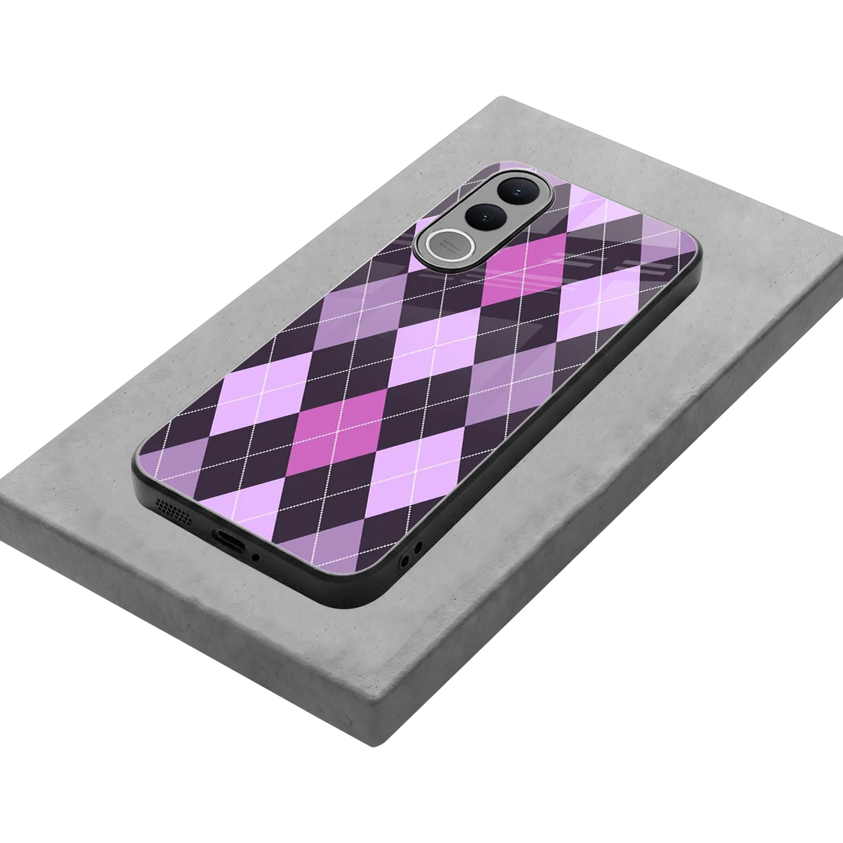 Argyle Purple stylish phone case for vivo v70 fe | glossy glass and slim fit