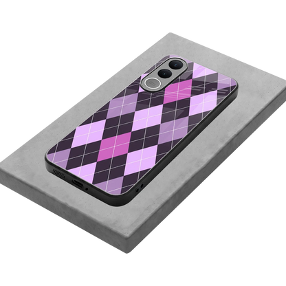 Argyle Purple stylish phone case for vivo v70 fe | glossy glass and slim fit
