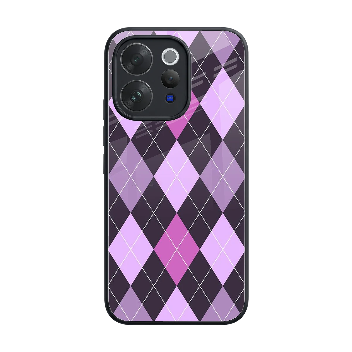 Argyle Purple back phone cover | glass case for vivo v70 elite