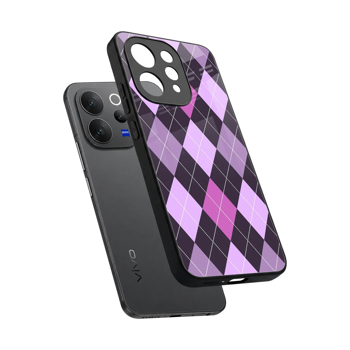 Argyle Purple sleek vivo v70 cover with tempered glass back and TPU edges