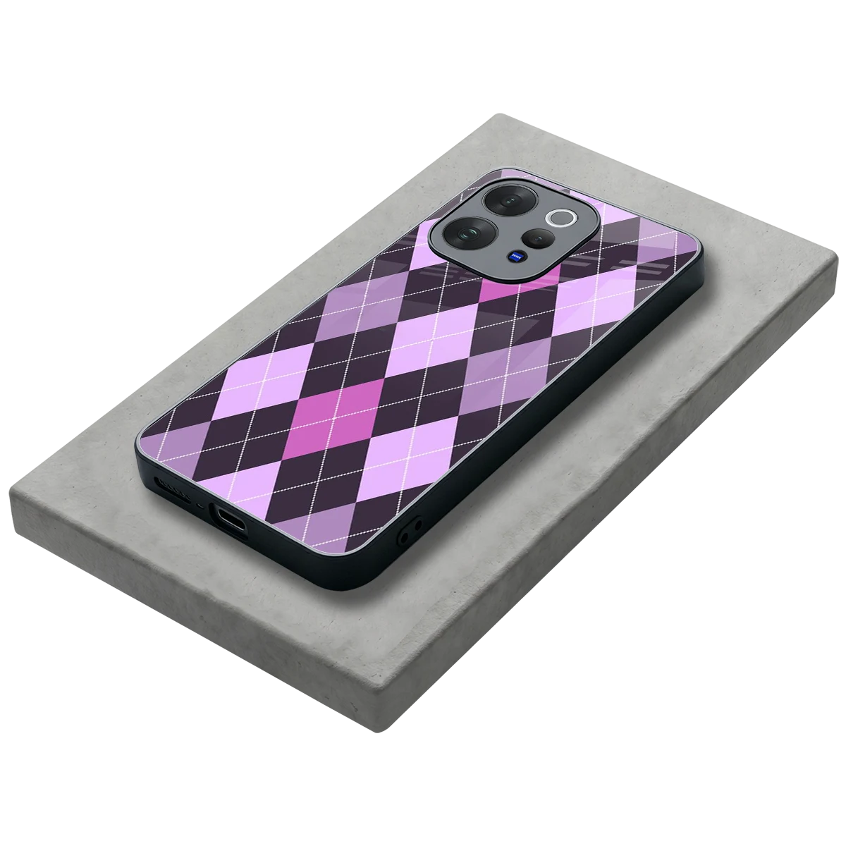Argyle Purple stylish phone case for vivo v70 elite | glossy glass and slim fit