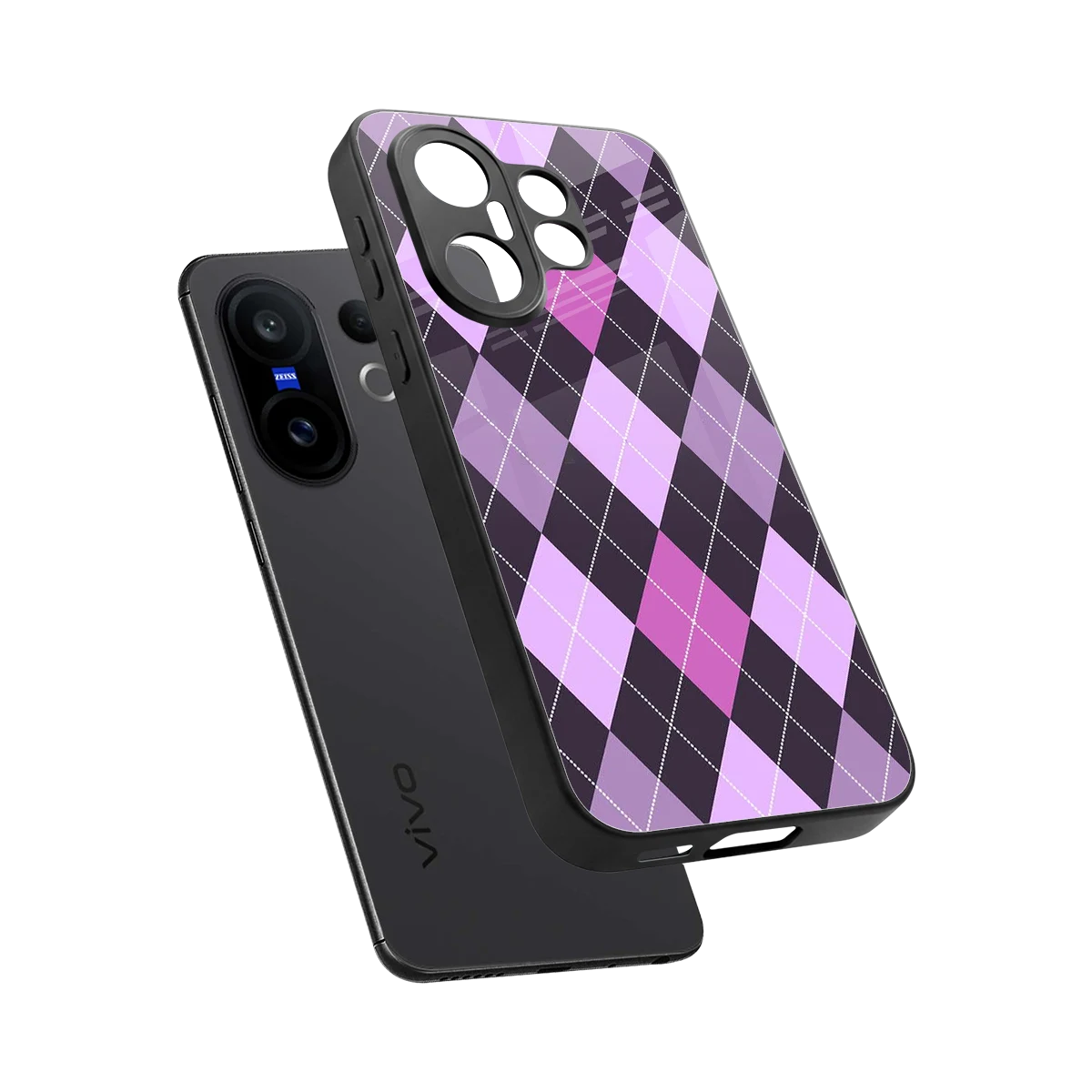 Argyle Purple sleek vivo x200 fe cover with tempered glass back and TPU edges