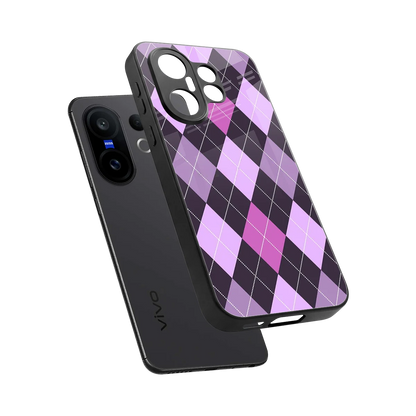 Argyle Purple sleek vivo x200 fe cover with tempered glass back and TPU edges