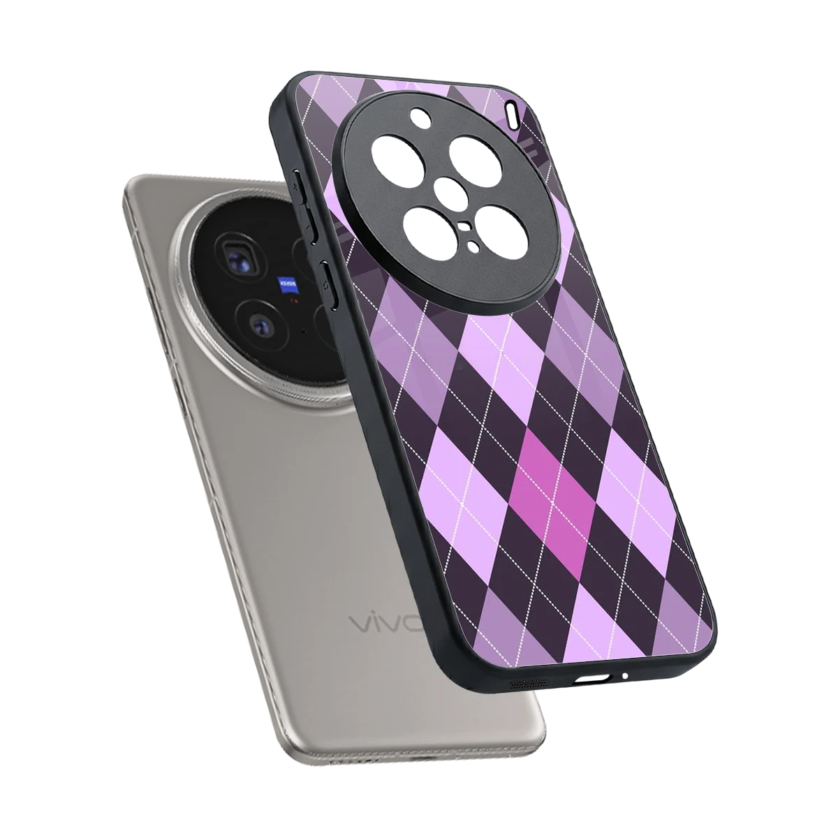 Argyle Purple sleek vivo x200 pro cover with tempered glass back and TPU edges