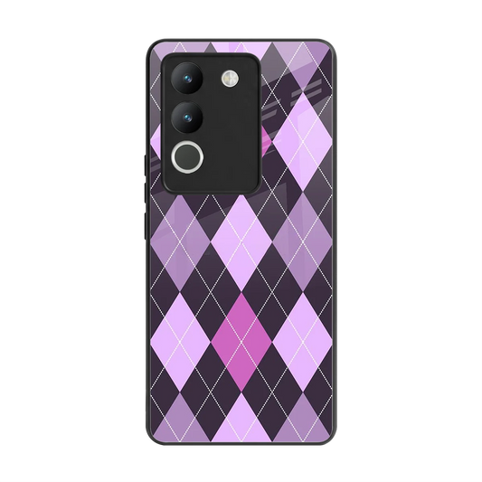 Argyle Purple back phone cover | glass case for vivo y200 5g