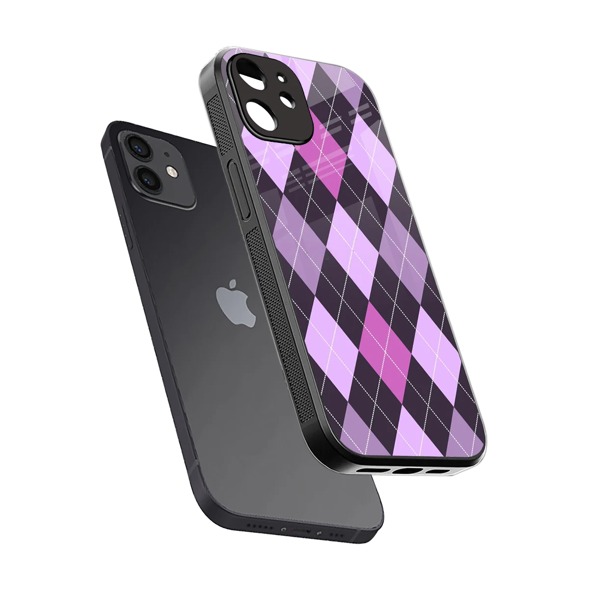 Argyle Purple sleek iphone 12 cover with tempered glass back and TPU edges