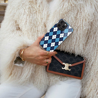 Argyle Blue luxury glass phone case for iPhone 16 | scratch and drop resistant