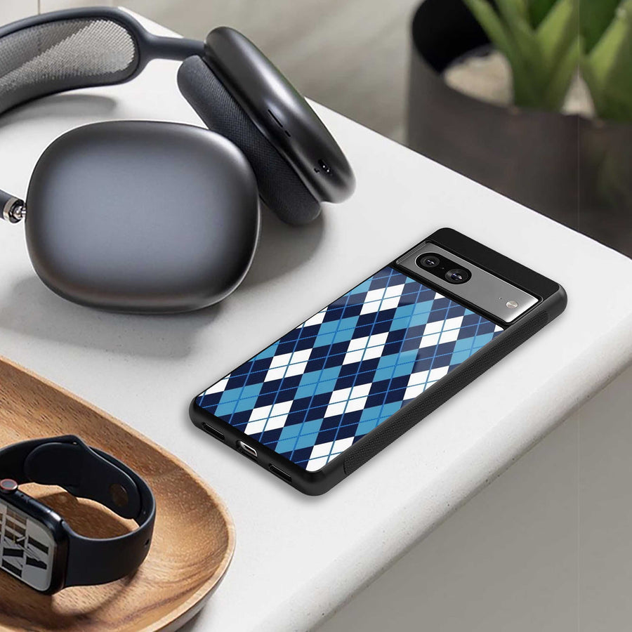 Argyle Blue Phone Case for Iphone 15 Pro | Glass Case