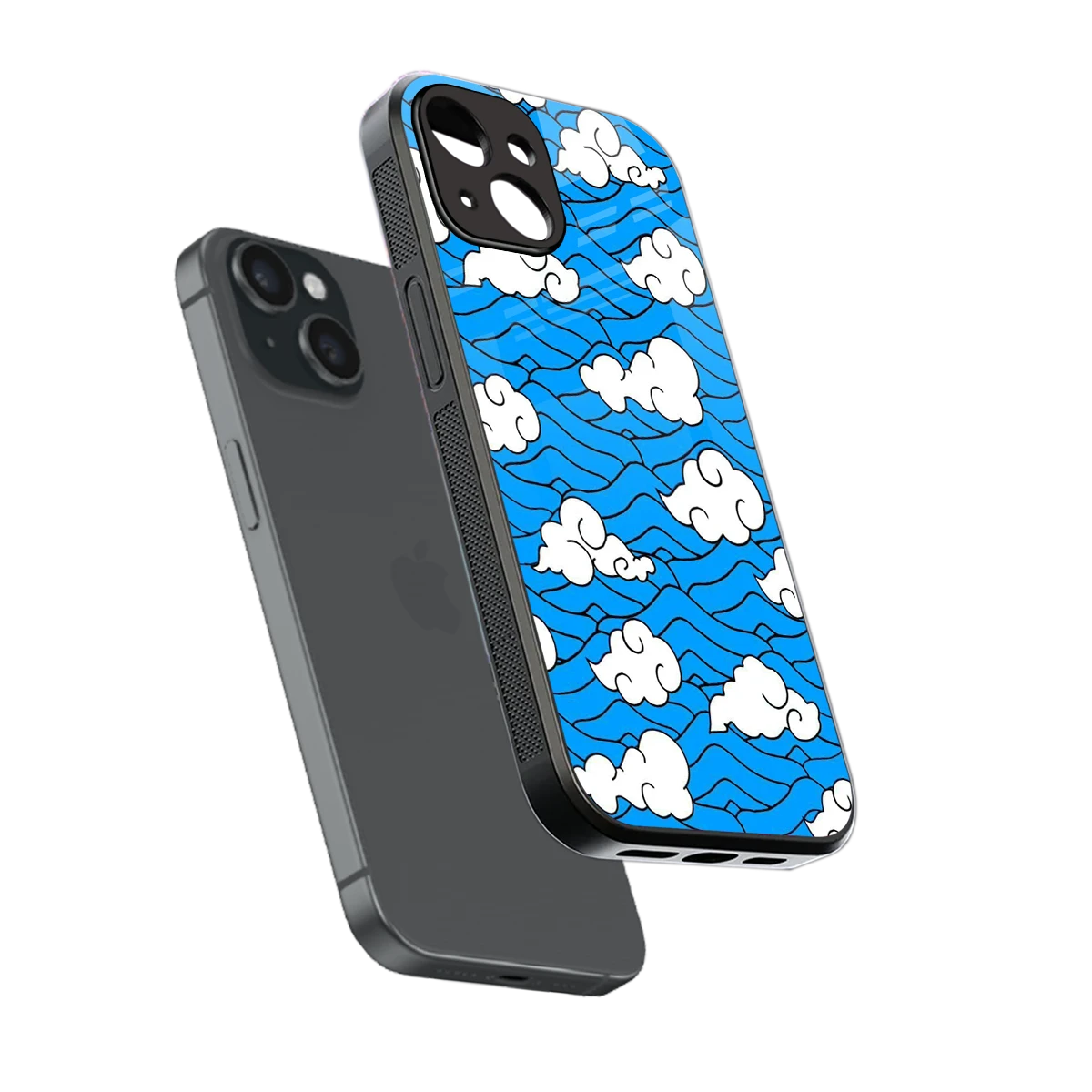 Azure Dreams sleek iphone 15 cover with tempered glass back and TPU edges