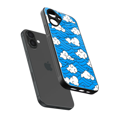 Azure Dreams sleek iPhone 16 cover with tempered glass back and TPU edges