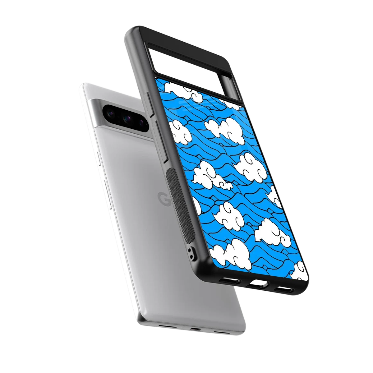 Azure Dreams sleek google pixel 8 pro cover with tempered glass back and TPU edges